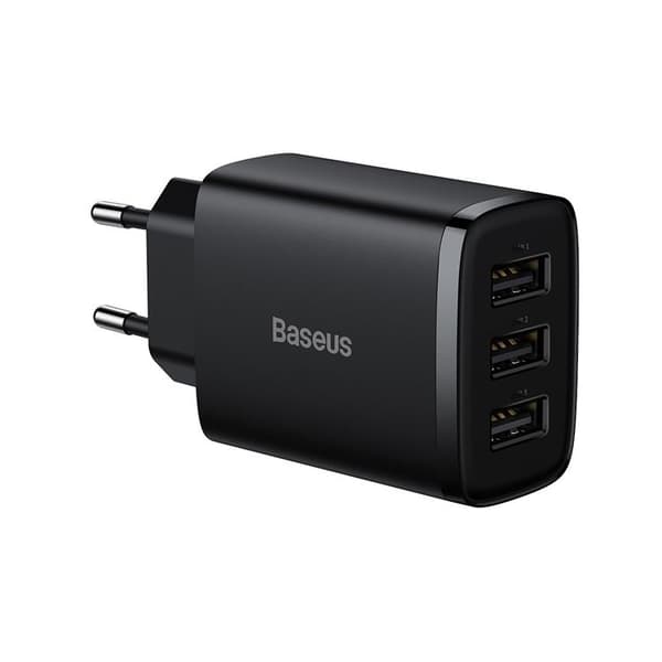 Baseus Kompakti seinälaturi 3x USB 17W - Musta Black