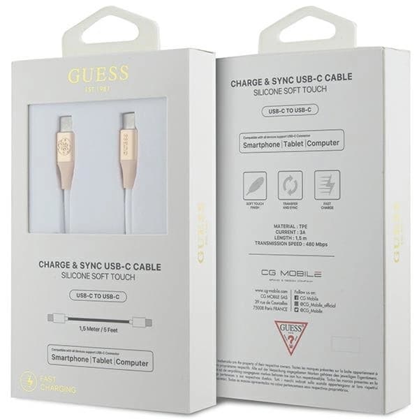 Guess USB-C till USB-C kabel 1.5m Ebossed Logo - Guld Guld
