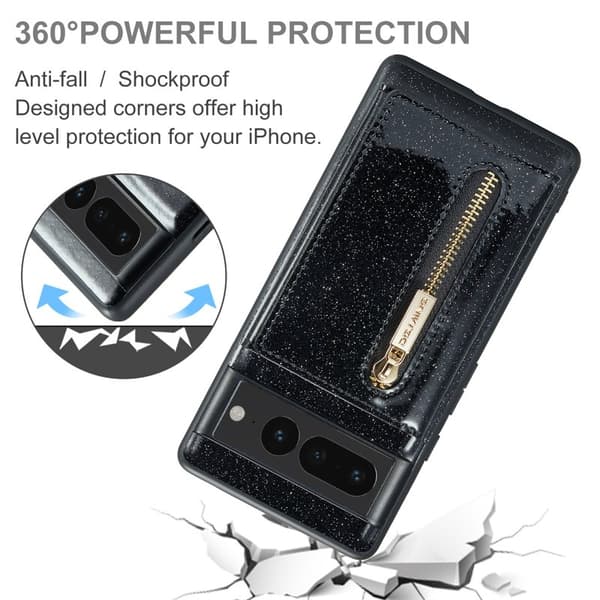 DG.MING M3 Series Konstläder Plånboksfodral för Google Pixel 7 Pro 5G Svart