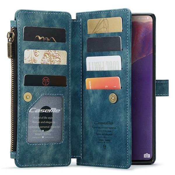CASEME Konstläder Plånboksfodral för Samsung Galaxy Note20 5G - Blå