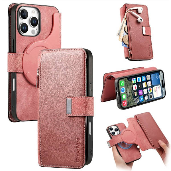 CASENEO MW-02 iPhone 16 Pro Max Plånboksfodral Konstläder - Rosa