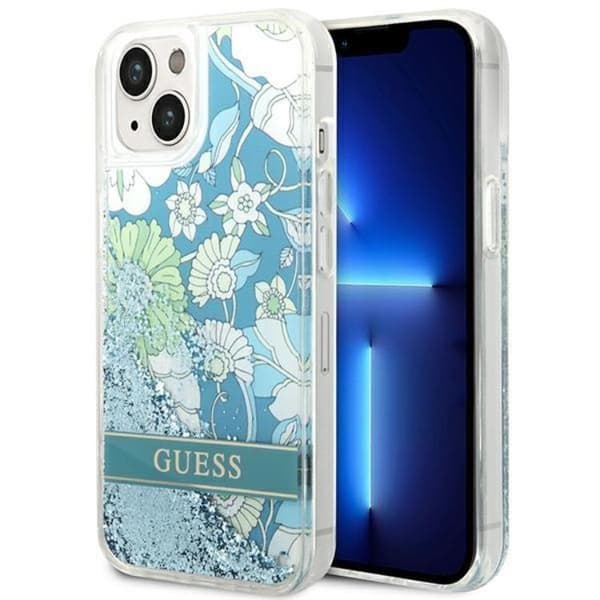 GUESS iPhone 14 Plus Skal Flower Liquid Glitter - Grön Grön