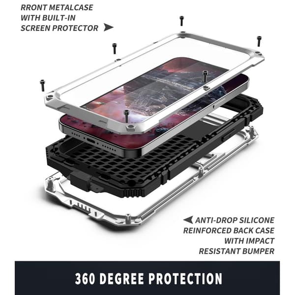 R-JUST Mobilskal till iPhone 13 mini Metall Stötsäker med Kickstand Silver
