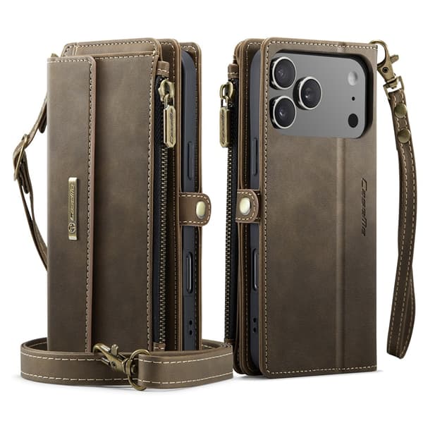 CASEME iPhone 17 Pro Plånboksfodral Zipper RFID C39 Brun