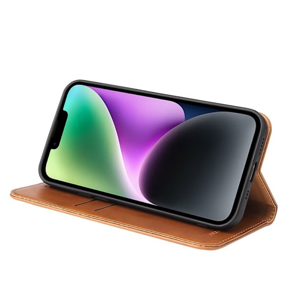 FIERRE SHANN iPhone 14 Plus Plånboksfodral Konstläder - Brun