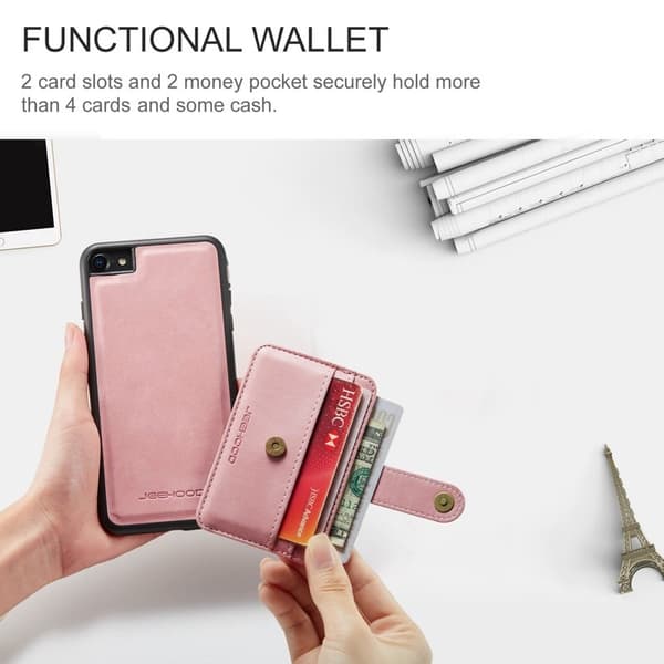 JEEHOOD iPhone 7/8/SE (2020/2022) Konstläder Plånboksfodral Shockproof Rosa