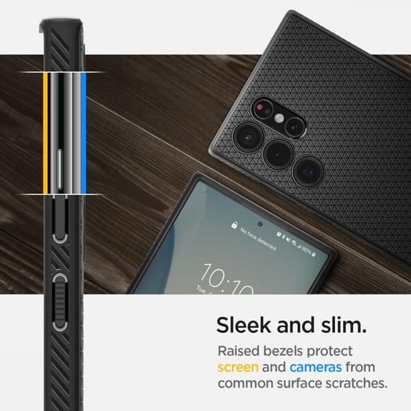 Spigen Liquid Air -kuori Galaxy S22 Ultra - Mattamusta Black