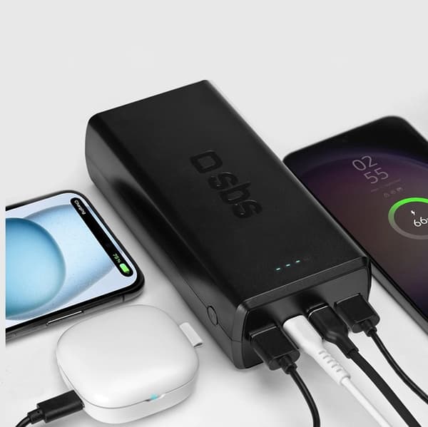 SBS Powerbank 2xUSB-C/2xUSB-A 30000 mAh - Svart Svart