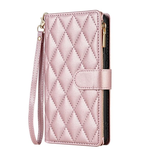 Samsung Galaxy S26 Plus Plånboksfodral Konstläder Rhombus - Roséguld