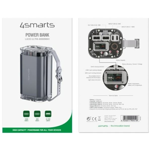 4smarts Powerbank 40000mAh Lucid Ultra - Grå Grå