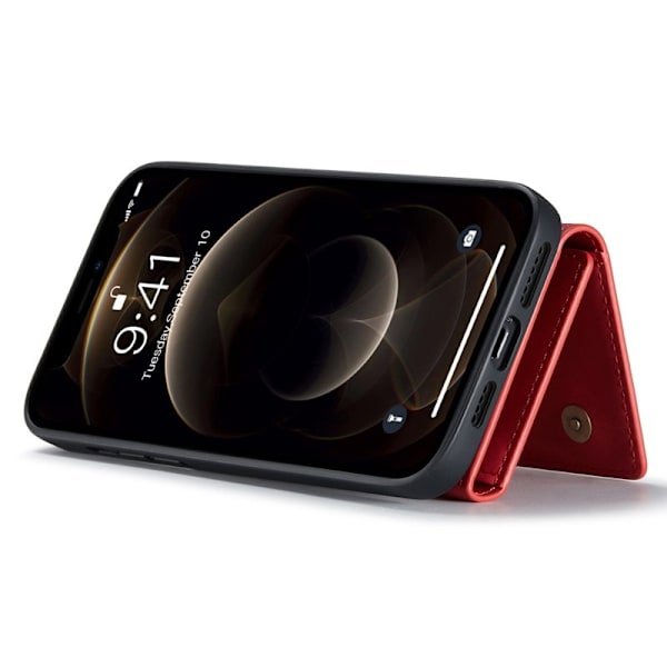 DG.MING iPhone 14 Konstläder Plånboksfodral 2-i-1 Röd