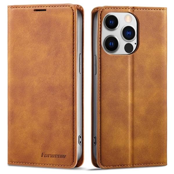 FORWENW iPhone 15 Pro Max Plånboksfodral Konstläder - Brun