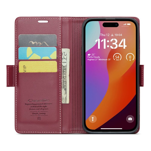 CASEME iPhone 16 Pro Max Plånboksfodral Konstläder RFID-Skydd Röd