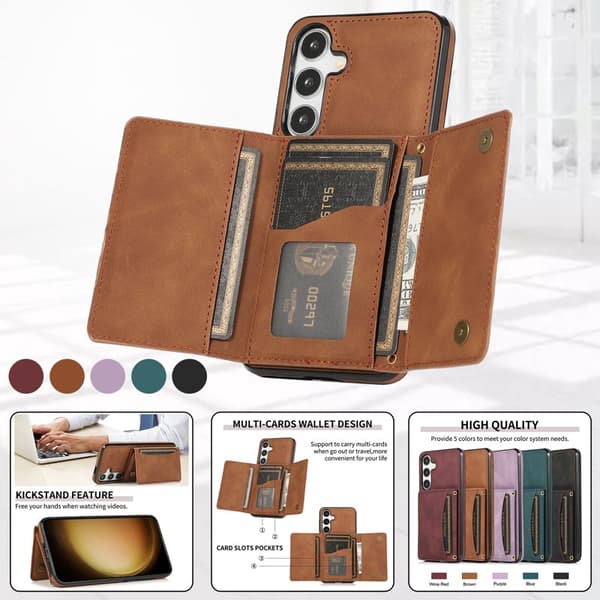 Plånboksfodral för Samsung Galaxy S26 Plus Tri-Fold Kickstand PU - Brun