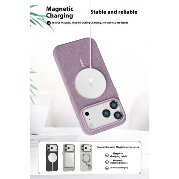 Mobilskal till iPhone 17 Pro Magsafe Litchi Pattern - Lila Lila
