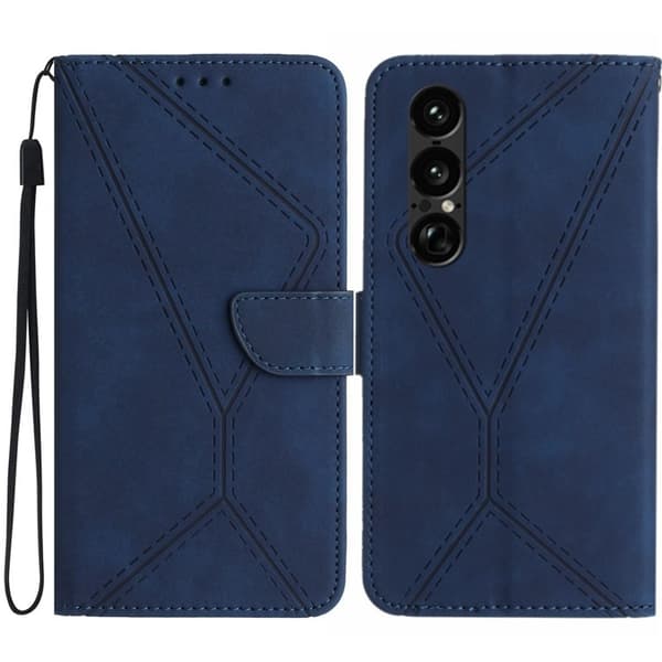Sony Xperia 1 VII Plånboksfodral Skin Touch Lines Imprinted Blå