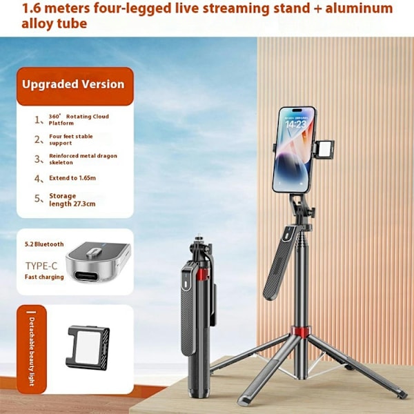 Bärbar Selfiestick Bluetooth med Enkel V1 Fill Light P185mini