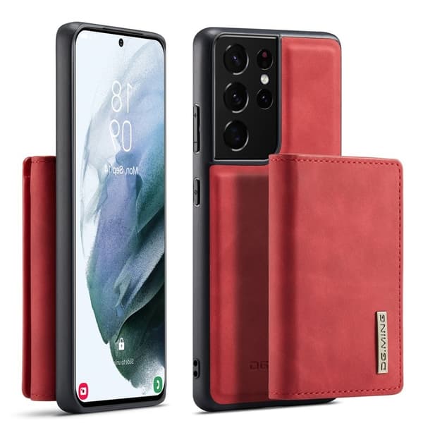 DG.MING Plånboksfodral med Ställ för Samsung Galaxy S21 Ultra - Röd