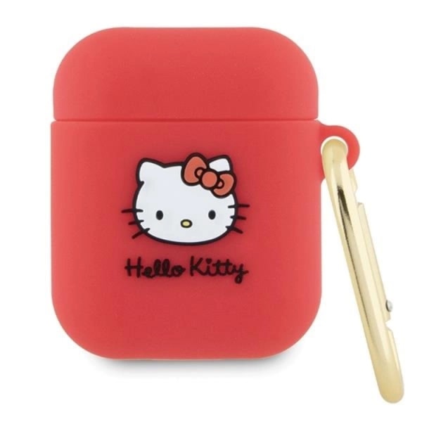 Hello Kitty AirPods 1/2 Shell Silicone 3D Kitty Head - punainen