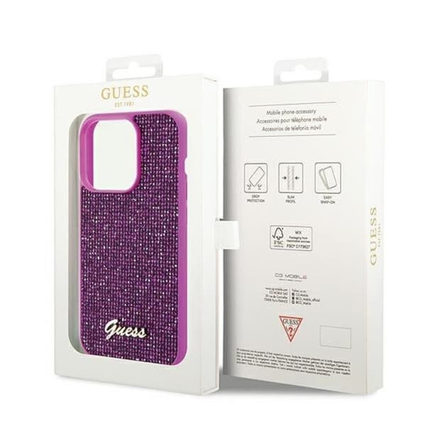Guess Mobilskal till iPhone 14 Pro Max Disco Script Metal - Lila Lila