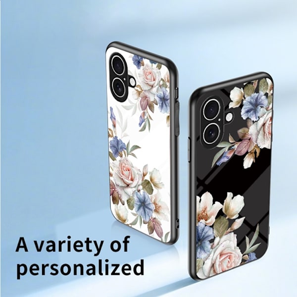 Mobilskal till iPhone 17 Floral Pattern TPU + Härdat Glas - Blå Blå