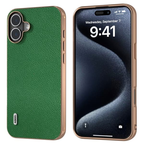 ABEEL Mobilskal till iPhone 16 Plus Äkta Läder + PC + TPU - Grön