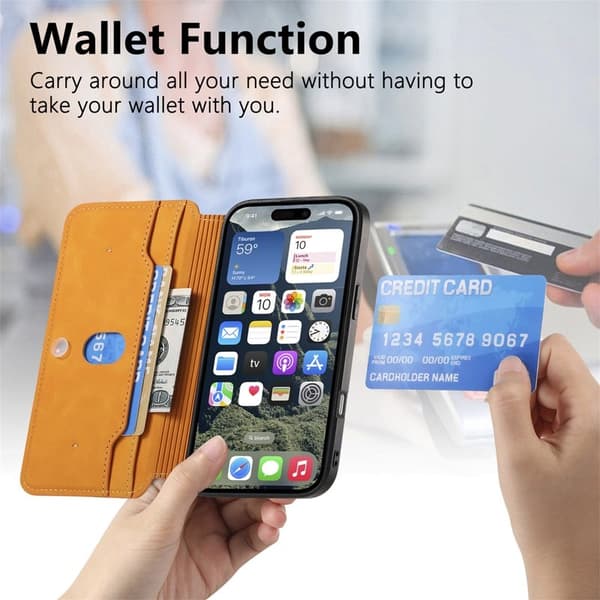 CASENEO iPhone 16 Pro Plånboksfodral Konstläder - Gul