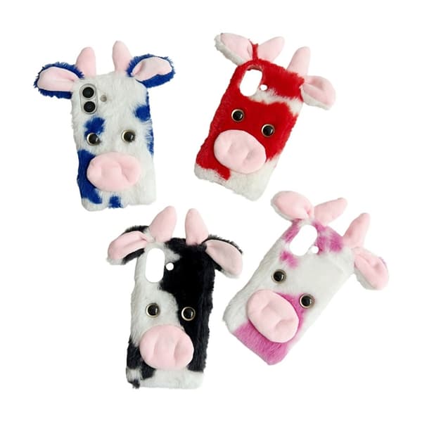 Mobilskal till iPhone 17 Fluffy Cute Cow Plush TPU - Rosa Rosa