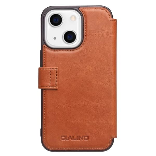 QIALINO iPhone 13 Mini Plånboksfodral Äkta läder - Brun Brun