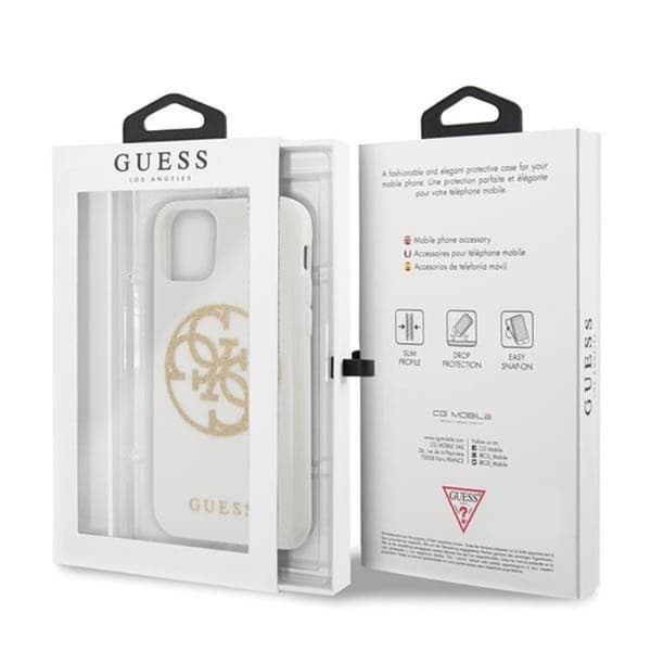 Guess Glitter 4G Circle Logo Cover iPhone 11 Pro Max - Hvid Vit