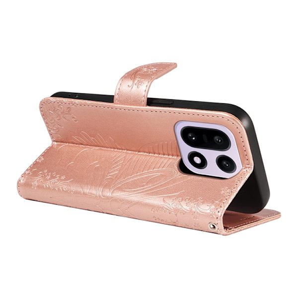 OnePlus 15 Plånboksfodral Butterfly Pattern Konstläder Roséguld