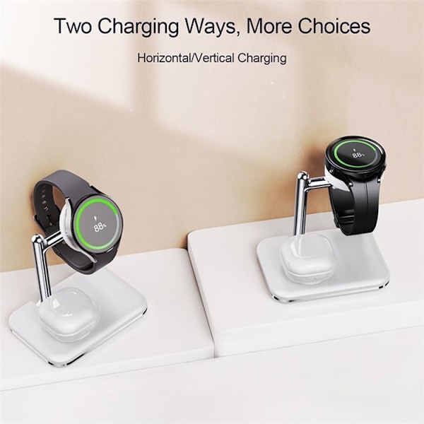 2-in-1 Trådlös Laddare För Samsung Galaxy Buds/Klocka V8S - Vit