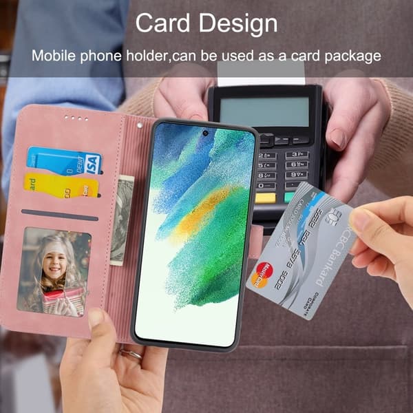 DIERFENG DF-03 Plånboksfodral för Samsung Galaxy S21 FE 5G - Konstläder - Rosa