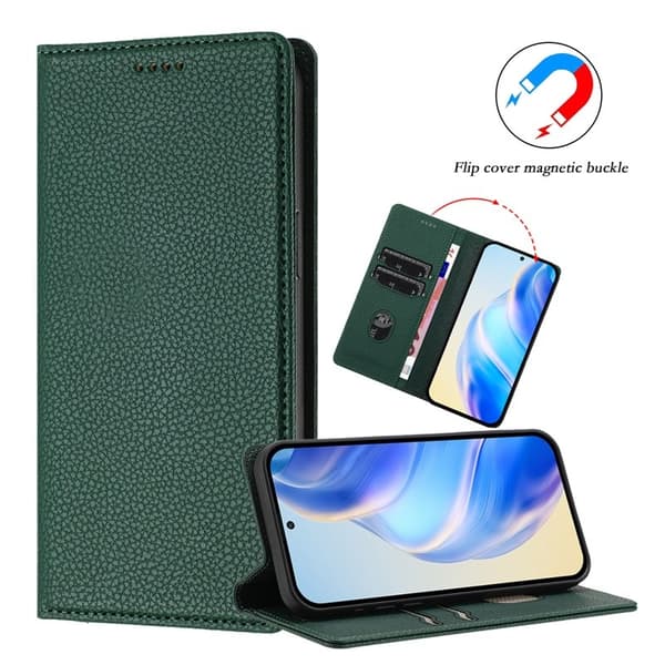Litchi Samsung Galaxy S26 / S26 Pro Plånboksfodral Konstläder RFID Skydd - Grön