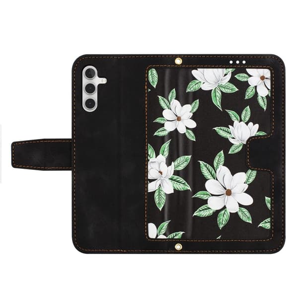 Mobilskal till Samsung Galaxy S26 Plus PU Läder Blommönster - Svart
