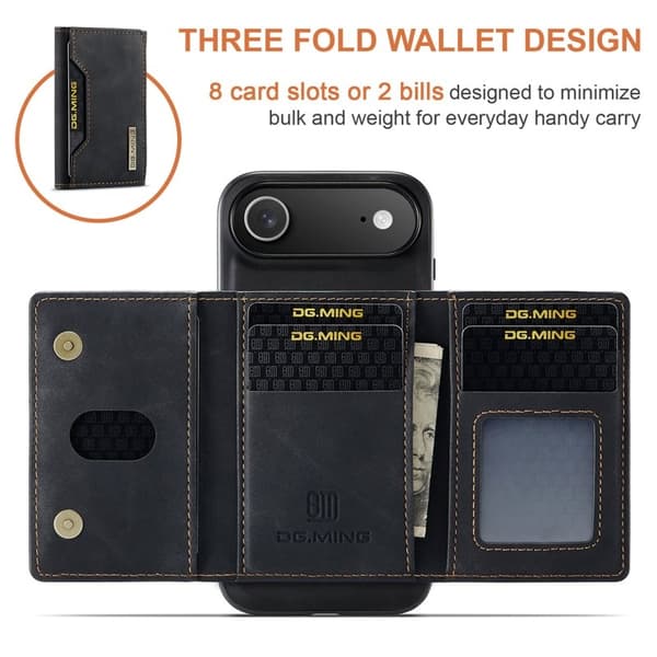 DG.MING iPhone Air Konstläder Plånboksfodral PU + PC + TPU - Svart