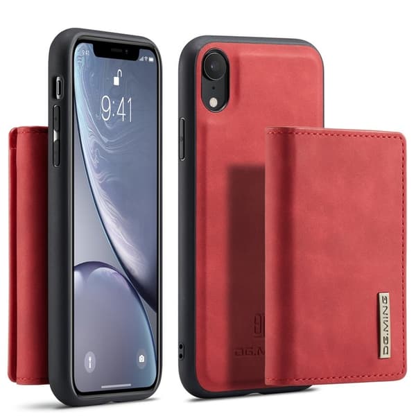 DG.MING M1 Series Mobilskal med Ställ och Magnetficka för iPhone XR - Röd