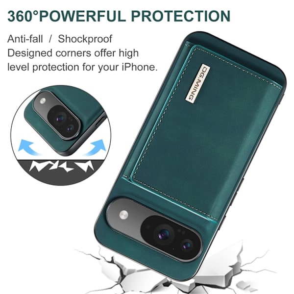 DG.MING Google Pixel 10 Pro/10 Plånboksfodral Detatchable M1 Grön