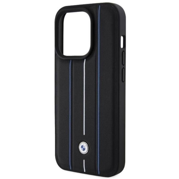 BMW iPhone 15 Pro Max Mobilcover Læderstempel blå linjer