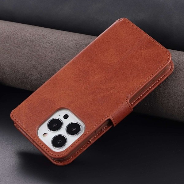 AZNS iPhone 14 Pro Plånboksfodral Konstläder - Full Protection - Brun