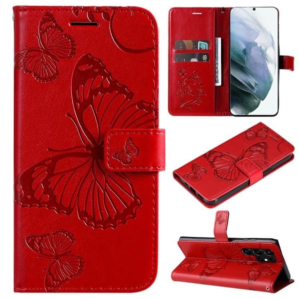 Butterfly Imprinted Fodral Galaxy S22 Plus - Röd Red