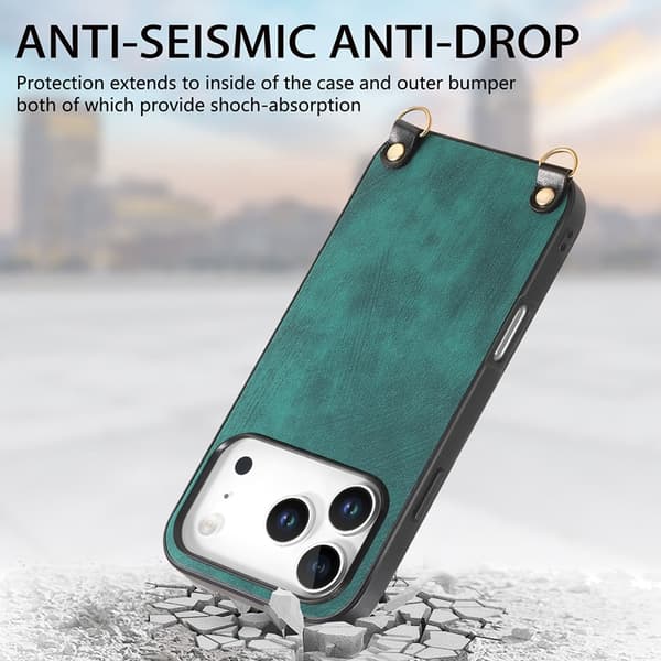 Mobilskal till iPhone 17 Pro med Justerbar Rem Retro Läder - Grön Grön