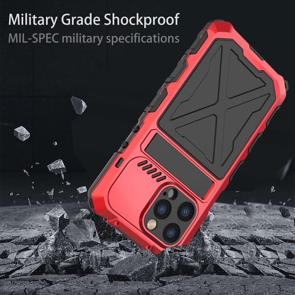 R-JUST Mobilskal till iPhone 14 Pro Max i Silikon + Metall - Röd
