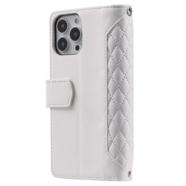 iPhone 13 Pro Max Wallet Case Rhombus Grid - Hvid