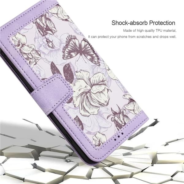 iPhone 17 Pro Plånboksfodral Floral Konstläder - Lila Lila