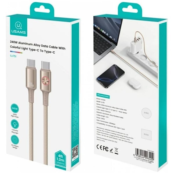 USAMS USB-C til USB-C Kabel 240W 1.2m Huan - Titanium