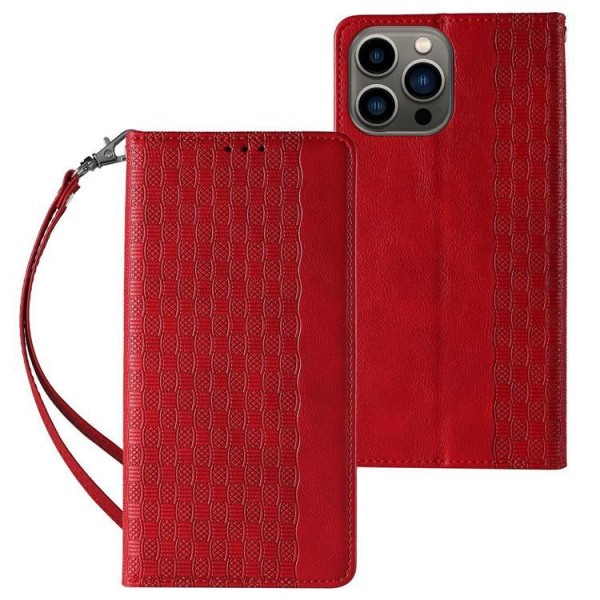 iPhone 13 Pro Plånboksfodral Magnet Strap - Röd