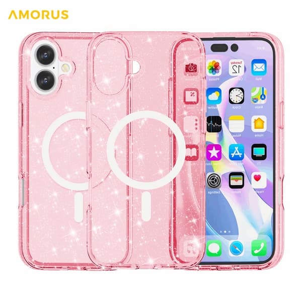 AMORUS Mobilskal till iPhone 17 Magsafe Glitter Powder PC + TPU - Rosa Rosa