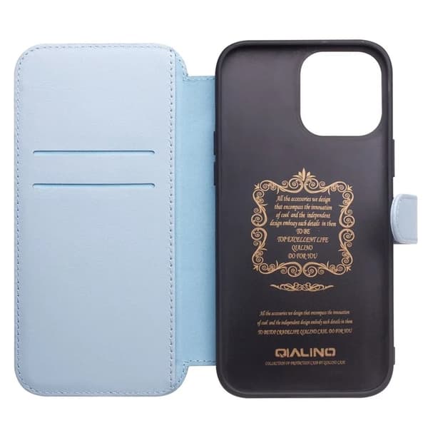QIALINO iPhone 13 Mini Plånboksfodral Äkta läder - Blå Blå