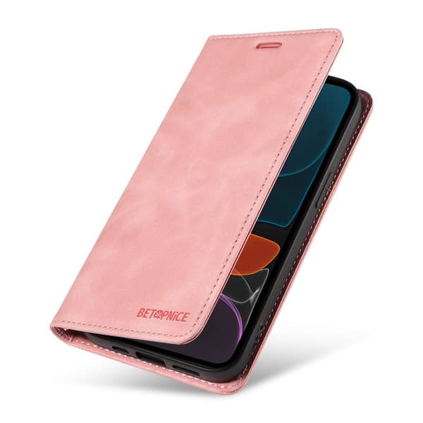 BETOPNICE 003 iPhone 12 / 12 Pro Plånboksfodral Konstläder - Rosa